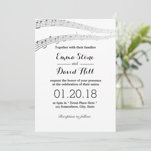 Elegant Muzieknoten Musical Wedding Kaart (Staand voorkant)