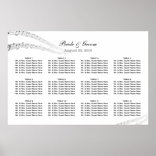 Elegant Muzieknoten Musical Wedding Seding Chart Poster (Voorkant)