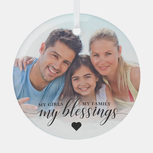 Elegant My Blessings Familiefoto Glas Ornament (Voorkant)