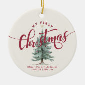 Elegant My First Christmas Tree Script Baby Photo  Keramisch Ornament (Voorkant)
