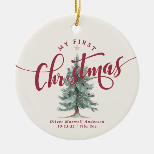 Elegant My First Christmas Tree Script Baby Photo  Keramisch Ornament (Voorkant)