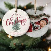 Elegant My First Christmas Tree Script Baby Photo  Keramisch Ornament