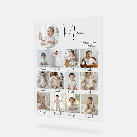Elegant My First Year Collage Custom Photo Acryl Bord (Hoek)