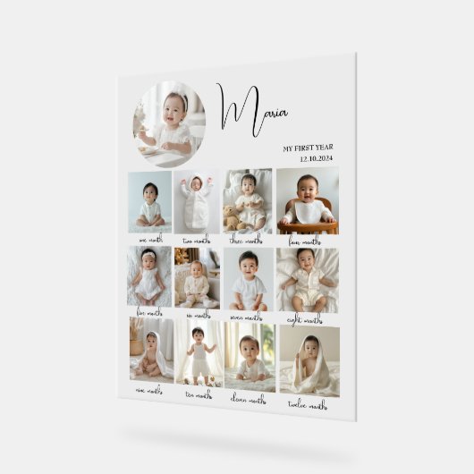 Elegant My First Year Collage Custom Photo Acryl Bord (Hoek)