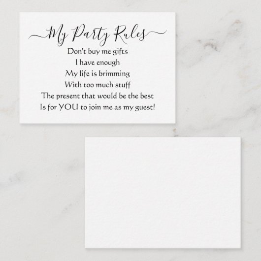 Elegant My Party No Gifts Poem Enclosure Card Informatiekaartje (Voorkant / Achterkant)