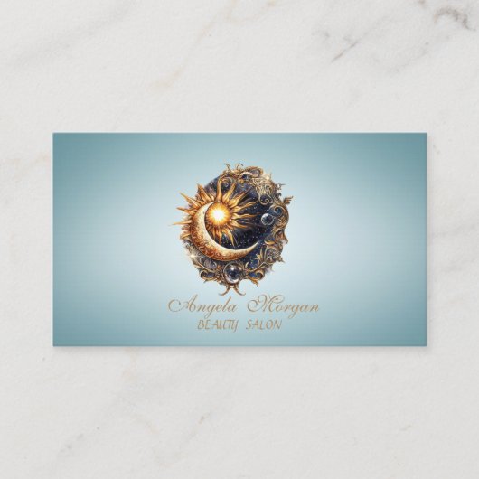 Elegant Mystical Sun Moon Blue Business Card Visitekaartje (Voorkant)
