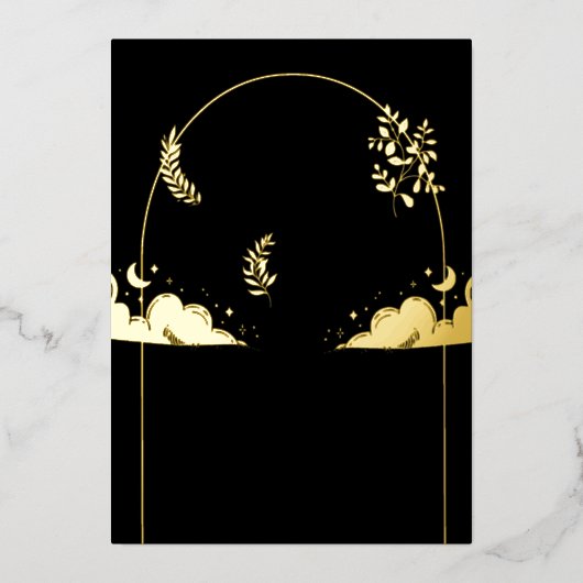 Elegant Mystiek Zwart Goud Wolken Maan Bruiloft Folie Uitnodiging (Voorkant)