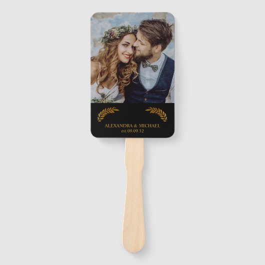 Elegant Mystiek Zwart Goud Wolken Maan Bruiloft Handwaaier (Voorkant)