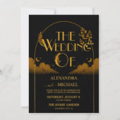 Elegant Mystiek Zwart Goud Wolken Maan Bruiloft Kaart (Voorkant)