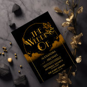 Elegant Mystiek Zwart Goud Wolken Maan Bruiloft Kaart