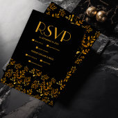 Elegant Mystiek Zwart Goud Wolken Maan Bruiloft RSVP Kaartje