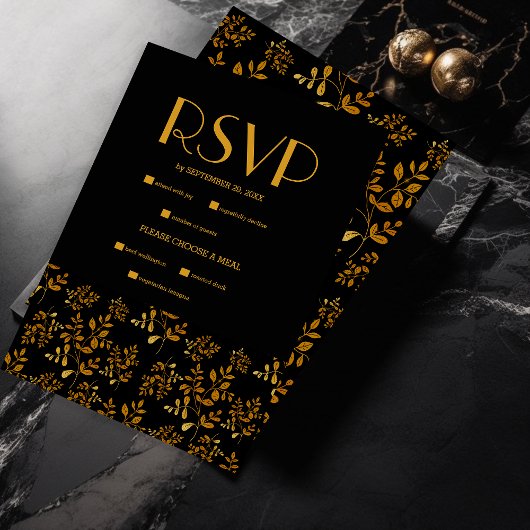 Elegant Mystiek Zwart Goud Wolken Maan Bruiloft RSVP Kaartje