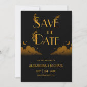 Elegant Mystiek Zwart Goud Wolken Maan Bruiloft Save The Date (Voorkant)