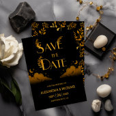 Elegant Mystiek Zwart Goud Wolken Maan Bruiloft Save The Date