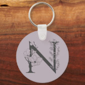 Elegant N Boho Floral Monogram Initiaal Lila grijs Sleutelhanger (Voorkant)