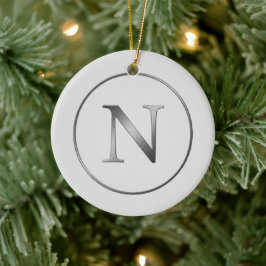 Elegant 'N' Monogram Noel Silver Line Border  Keramisch Ornament