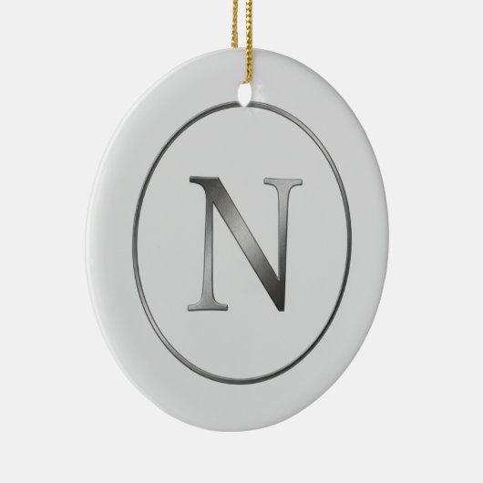 Elegant 'N' Monogram Noel Silver Line Border  Keramisch Ornament (Rechts)