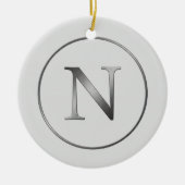 Elegant 'N' Monogram Noel Silver Line Border  Keramisch Ornament (Voorkant)