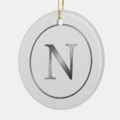 Elegant 'N' Monogram Noel Silver Line Border  Keramisch Ornament (Links)