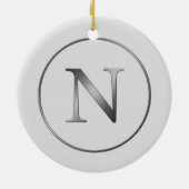 Elegant 'N' Monogram Noel Silver Line Border  Keramisch Ornament (Achterkant)