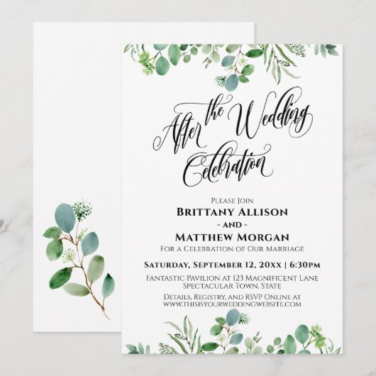 Elegant Na de Bruiloftsfeest Eucalyptus Kaart (Voorkant / Achterkant)