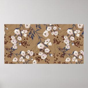 Elegant naadloos grafisch patroon met roos vertakk poster