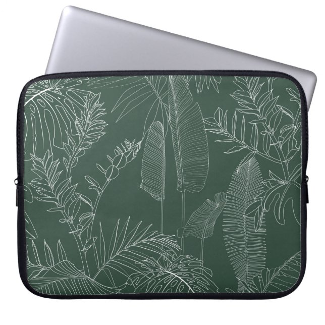 Elegant naadloos patroon met groene handgetrokken  laptop sleeve (Voorkant)