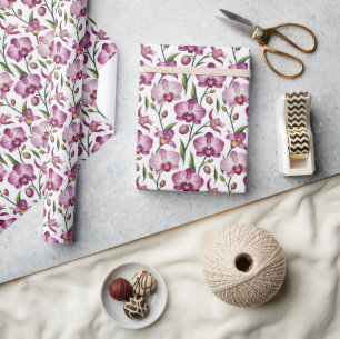 Elegant Naadloos Patroon van Paarse en Roze Orchid Cadeaupapier