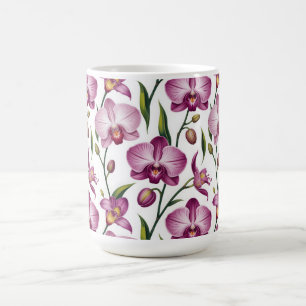 Elegant Naadloos Patroon van Paarse en Roze Orchid Koffiemok