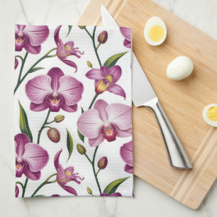 Elegant Naadloos Patroon van Paarse en Roze Orchid Theedoek