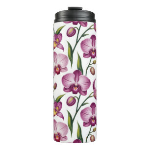 Elegant naadloos patroon van paarse en roze orchid thermosbeker