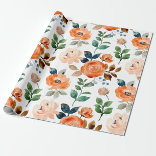 Elegant Naadloos Patroon van Waterverf Bloemen Cadeaupapier