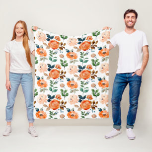 Elegant Naadloos Patroon van Waterverf Bloemen Fleece Deken