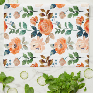 Elegant Naadloos Patroon van Waterverf Bloemen Theedoek