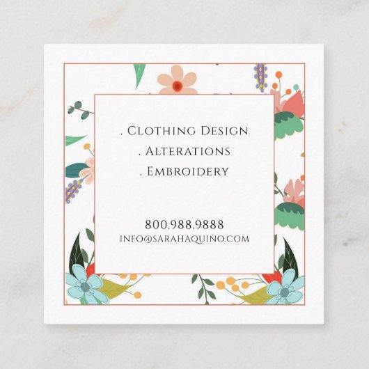 Elegant naaister bloemenpatroon vierkante visitekaartje (Achterkant)