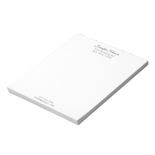 Elegant naam en adres zwart modern script notitieblok (Linkerzijde)