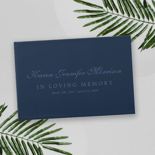 Elegant naam in Script Navy Blue in Loving Memory Gastenboek