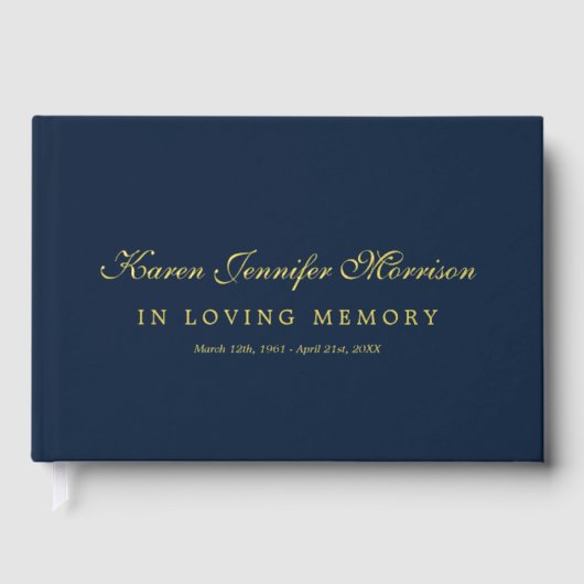 Elegant naam in Script Navy Blue in Loving Memory Gastenboek (Voorkant)