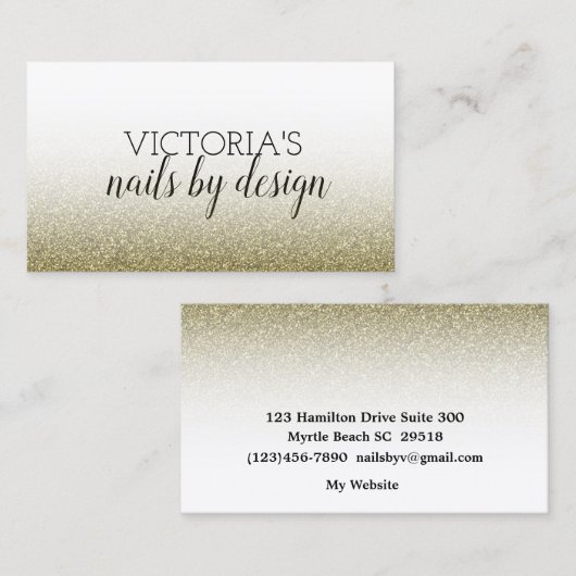 Elegant Nail Tech Gold Glitter Visitekaartje (Voorkant / Achterkant)