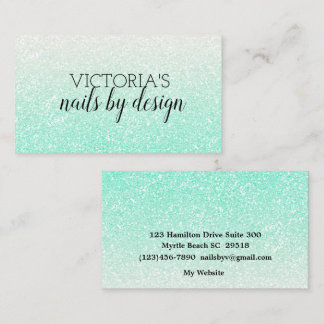 Elegant Nail Tech Mint Green Glitter Visitekaartje
