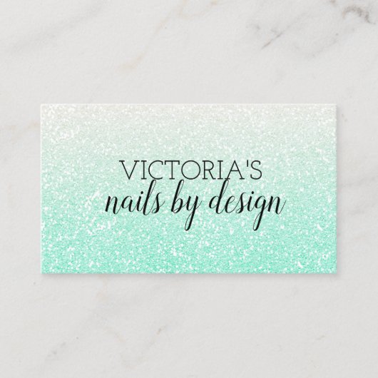Elegant Nail Tech Mint Green Glitter Visitekaartje (Voorkant)