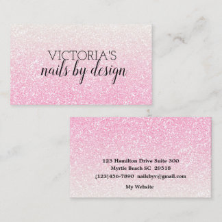 Elegant Nail Tech Pink Glitter Visitekaartje