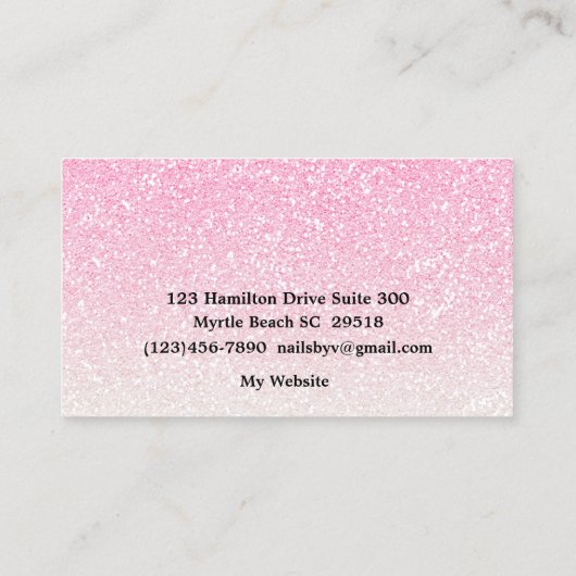 Elegant Nail Tech Pink Glitter Visitekaartje (Achterkant)