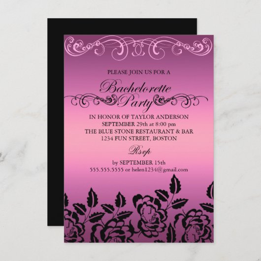 Elegant nam de Roze Uitnodiging van de Partij van (Voorkant / Achterkant)