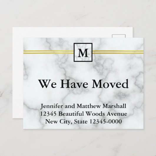 Elegant nama-monogram in wit nama-marmer voor verh aankondigingskaart (Voorkant / Achterkant)