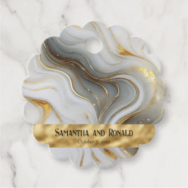 Elegant namaak goud, wit & grijs marmer trouw  bedankjes labels