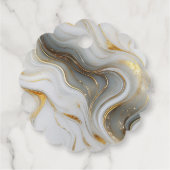 Elegant namaak goud, wit & grijs marmer trouw bedankjes labels (Achterkant)