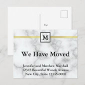 Elegant namaak wit marmeren naam monogram verhuisb aankondigingskaart (Voorkant / Achterkant)