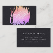 Elegant namaak zwart leer geborsteld kleur monogra visitekaartje (Voorkant / Achterkant)