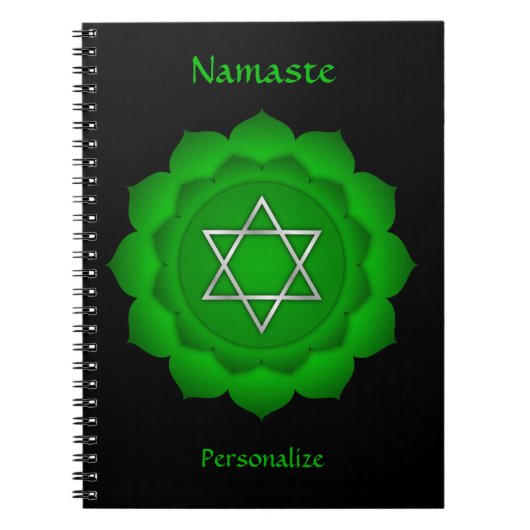 Elegant Namaste Green Heart Chakra Personaliseert Notitieboek (Voorkant)